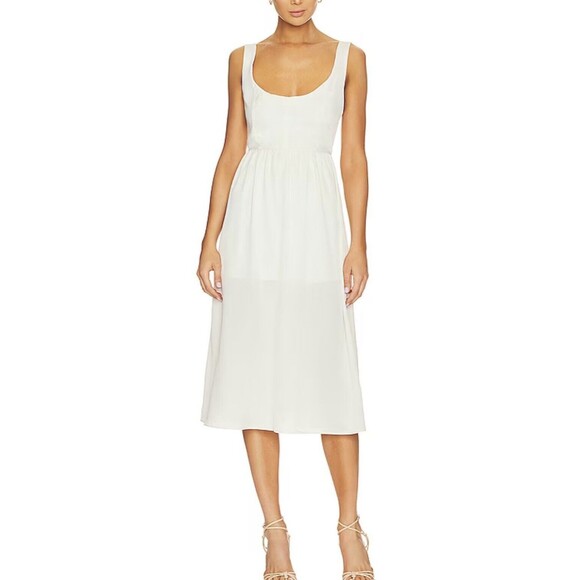 REVOLVE WeWoreWhat Corset Midi Romantic Feminine White Dress‎ SIZE LARGE NWT - Picture 1 of 13